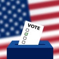 Elections to US Senate in 2018, preparation of vote against the background of a blurred American flag. Royalty Free Stock Photo