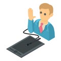 Electoral campaign icon isometric vector. Election candidate near digital tablet