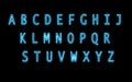 Electric Alphabets Set with neon Glow Effect. Futuristic Turquoise Letters with blue Energy Flames and Smokes.