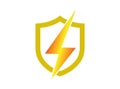 Electric arrow inside the shield for logo design, power security icon illustration on white background