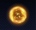 Electric ball, lightning circle strike impact place, plasma sphere isolated on dark background Royalty Free Stock Photo