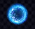 Electric ball. Lightning circle. Thunderbolt. Vector electric discharge effect. The light sphere in blue and purple