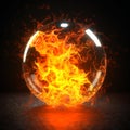 Electric ball, lightning fireball, yellow colored plasma sphere isolated on dark background Royalty Free Stock Photo