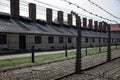 Electric barbed wire fence in Nazi Concentration Camp Auschwitz Royalty Free Stock Photo