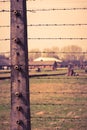 Electric barbed wires of the German nazi concentration and extermination camp world heritage Auschwitz Birkenau, Poland Royalty Free Stock Photo