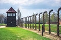 Electric barbed wires of the German nazi concentration and extermination camp world heritage Auschwitz Birkenau, Poland Royalty Free Stock Photo