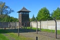 Electric barbed wires and mirador of the German nazi concentration Royalty Free Stock Photo