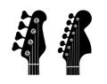 Electric and Bass Guitar Headstock Silhouettes isolated on white background. Royalty Free Stock Photo