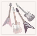 Electric and bass guitars set with floral pattern.