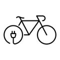 Electric Bicycle Line Icon. Green Electricity Energy Ecological Bike Outline Symbol. Electro Power Eco Bike with Charge Royalty Free Stock Photo