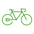 Electric Bicycle Line Icon. Green Electricity Energy Ecological Bike Outline Symbol. Electro Power Eco Bike with Charge Royalty Free Stock Photo