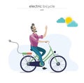 Electric bicycle riding, vector illustration