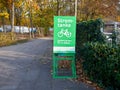 Electric bike charging station in the German city of Dusseldorf. E-bike charging. Refueling electricity.