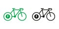 Electric Bike, Ecological Transport on Electronic Energy Green and Black Glyph Pictogram Set. Eco Hybrid Bicycle Icons Royalty Free Stock Photo