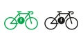 Electric Bike, Ecological Transport on Electronic Energy Green and Black Glyph Pictogram Set. Eco Hybrid Bicycle Icons Royalty Free Stock Photo