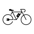 Electric Bike Silhouette Icon. Eco Bicycle on Electro Power with Plug Charge Glyph Pictogram. Green Electricity Energy