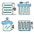 Electric blanket icons set line color vector