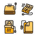 Electric blanket icons set, outline style