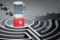 Electric blender inside labyrinth maze. 3D rendering