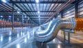 A metal pipe runs through the warehouse, disrupting the flooring