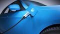 EV or Electric blue car at charging station Royalty Free Stock Photo