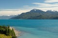 Tropical blue lake General Carrera, Chile with landscape mountains