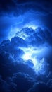 Electric Blue Lightning Storm with Illuminated Clouds Creating Dramatic Night Sky Background. Royalty Free Stock Photo