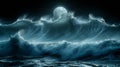 Electric blue moon illuminating stormy water under dark sky at night Royalty Free Stock Photo