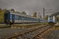 Electric blue passenger unit train in Kouty nad Desnou station CZ 11 05 2023