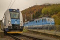 Electric blue passenger unit train in Kouty nad Desnou station CZ 11 05 2023