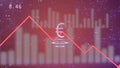 Electric board showing euro currency depreciation wirg red line going down. Royalty Free Stock Photo