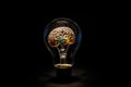 A brain-shaped light bulb glowing with bright light represents the power of the human mind