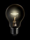 The electric bulb is glowing on a dark background Royalty Free Stock Photo