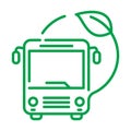 Electric bus in a circle with a leaf icon. Thin line Green energy zero emission concept. Eco friendly city transport Vector Royalty Free Stock Photo