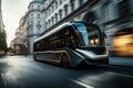 Electric bus at city street. Modern public transport. Generative AI Royalty Free Stock Photo