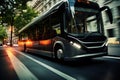 Electric bus at city street. Modern public transport. Generative AI Royalty Free Stock Photo