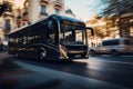 Electric bus at city street. Modern public transport. Generative AI Royalty Free Stock Photo