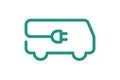 Electric bus icon. Green cable electrical e-bus contour and plug charging symbol. Eco friendly electro vehicle sign