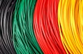 Electric cable background. electrical wire texture. black green red yellow Royalty Free Stock Photo