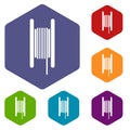 Electric cable in coil icons set Royalty Free Stock Photo