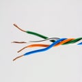 Electric cable ends, on white. Colorful bundle of elect Royalty Free Stock Photo
