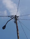 Electric cable pole taken from lower angle