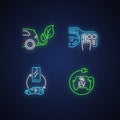 Electric car benefits neon light icons set