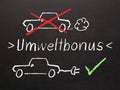 Electric Car Bonus, The word Environmental bonus in German on a blackboard Royalty Free Stock Photo