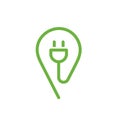 Electric car charge station map pin. EV charger pointer line icon