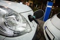 Electric car charged on a charging station in a indoor parking Royalty Free Stock Photo