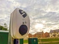 Electric car charger at the entrance of a newly built sustainable neighbourhood