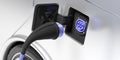 Electric car charger socket type 2 on white vehicle. 3d illustration