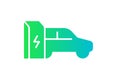 Electric car charging in charger station connector green gradient icon. Electrical auto power charge symbol. Eco