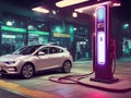 Electric car charging at a gas station in the city Royalty Free Stock Photo
